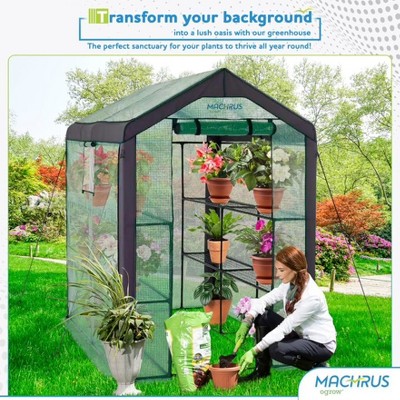 Large Green PVC Walk-In Greenhouse with Shelves
