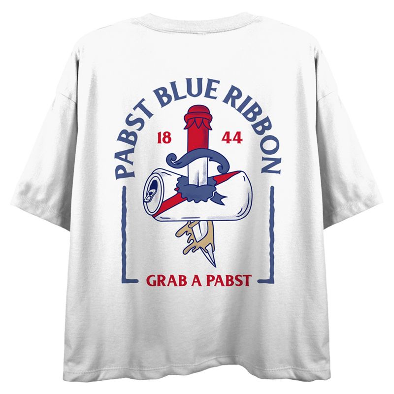 Pabst Blue Ribbon "Grab A Pabst" Women's White Crop Tee, 3 of 5