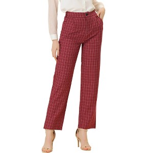 INSPIRE CHIC Women's Plaid Elastic Waist Casual Work Office Long Pants - 1 of 4