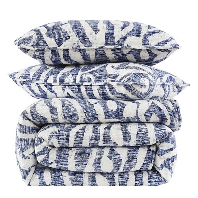 Khari Blue Full Microfiber Quilt Set with Shams