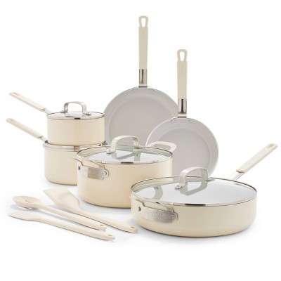 Bobby Flay 13pc Ceramic Nonstick Aluminum Cookware Set Cream