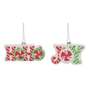 Transpac Glass 5 in. Multicolored Christmas Holiday Word Ornament Set of 2 - 1 of 2