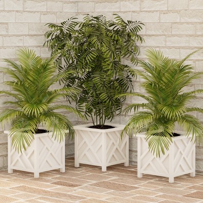 White Lattice Design Outdoor Planter Box, 15.8-inch