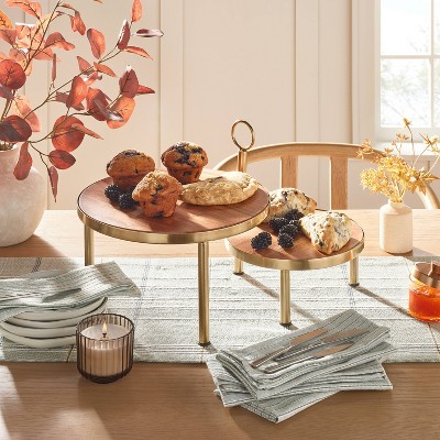 Tiered Wood &#38; Metal Nested Round Serving Stand Brass/Brown - Hearth &#38; Hand&#8482; with Magnolia_0