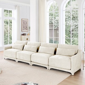 Oversized 141.7" Chenille Modular 4-seater Ergonomic Sectional Sofa with Lumbar Pillows, 4-Piece Free combination Sofa - 1 of 4