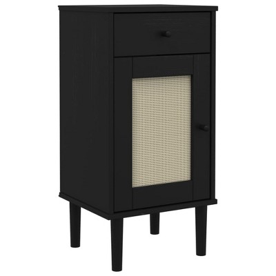 vidaXL Bedside Cabinet SENJA Rattan Look Black 15.7"x13.8"x31.5" Solid Wood Pine