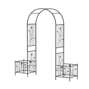 Tangkula 86" Arch Trellis for Climbing Plants w/ Planter Boxes Roses Vines for Wedding - 1 of 4