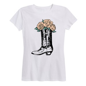 Women's - Country Casuals - Cowgirl Boot With Flowers Short Sleeve Graphic T-Shirt - 1 of 4