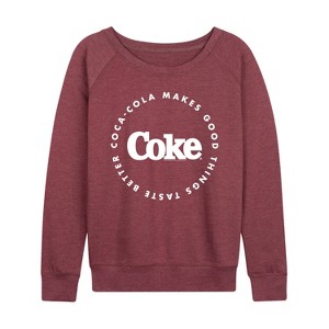 Women's - Coca-Cola - Coke Makes Things Taste Better Lightweight French Terry Wide Neck Long Sleeve Shirt - 1 of 4