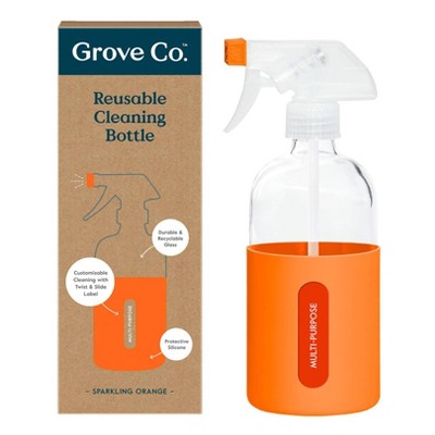 Grove Co. Reusable Cleaning Glass Spray Bottle with Silicone Sleeve - Sparkling Orange