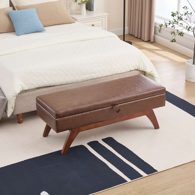 CAVINAS Rectangular Storage Ottoman Bench,Upholstered Ottoman with Solid Wood Feet for Living Room,Bedroom