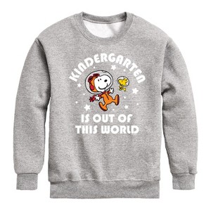 Boys' - Peanuts - Kindergarten Is Out Of This World Graphic Long Sleeve Fleece Sweatshirt - 1 of 4