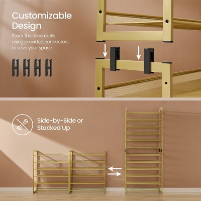 Gold 12-Tier Stackable Metal Shoe Storage Shelf