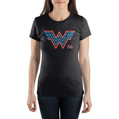 Juniors DC Comic Book Wonder Woman Logo Black Graphic Tee