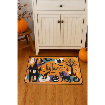 Home Mart Goods Halloween Orange Black Non-Slip Washable Low Pile Kitchen Mat Entrance Door Mat - 31" x 19"