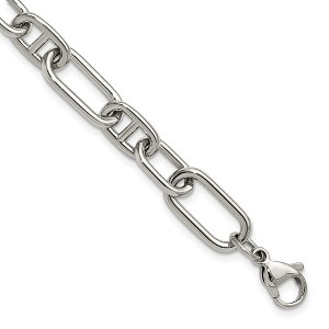 Chisel Stainless Steel Polished 9mm 6.5" Plus 1.25" 9mm Open Link Bracelet - 1 of 4
