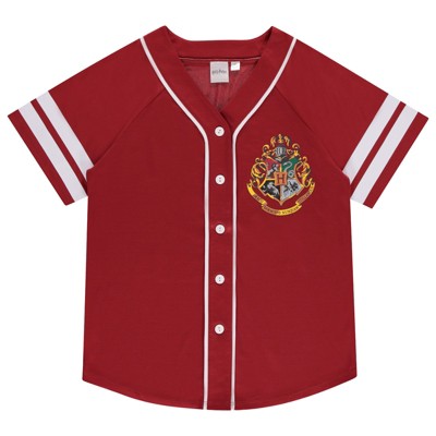 Ladies Harry Potter Hogwarts Jersey - Gryffindor Hufflepuff Ravenclaw Slytherin Wizardry Mesh Button Down Baseball Jersey