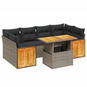 vidaXL 7 Piece Patio Sofa Set with Cushions Gray Poly Rattan - Gray without storage - 1 of 4