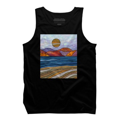 Men's Design By Humans Beach Landscape Stain Glass By Maryedenoa Tank Top