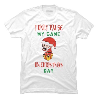 Men's Design By Humans Christmas Gamer Gift Santa Playing Video Games By rawresh6 T-Shirt
