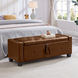 CAVINAS 48" Ottoman Bench with Storage,Upholstered Tufted Faux Leather PU Ottoman with Flip Top,Footboard Footrest for Bedroom - 1 of 4