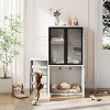 Cat Litter Box Enclosure Furniture with Hammock and Scratching Posts,Wooden Double Hidden Litter Box with Ladder Rack - 2 of 4