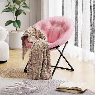 Comfy Saucer Chairs, Folding Reading Lounge Chair, Cozy Faux Fur Living Room Chair with Soft Thick Padded Seat
