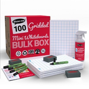 Show-me® Bulk Box of 100 x A4 Gridded/Plain Lapboards, with Pens, Erasers, Cleaner - 1 of 4