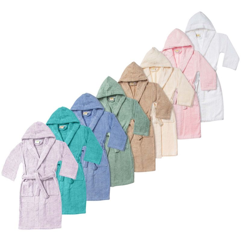 100% Cotton Ultra-Soft Terry Lightweight Kids Unisex Hooded Bathrobe by Blue Nile Mills, 3 of 4