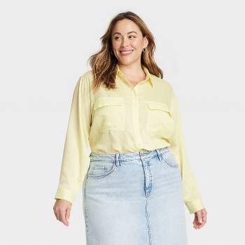 Women's Long Sleeve Chiffon Button-Down Shirt - Ava & Viv™