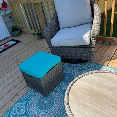 Costway Patio Rattan Cushioned Ottoman Seat Foot Rest Table Turquoise  (2-Piece) HW67568TU - The Home Depot