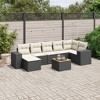 vidaXL 8 Piece Patio Sofa Set with Cushions Black Poly Rattan - Black and Cream Corner + 3x Middle + Footrest + Table - 2 of 4