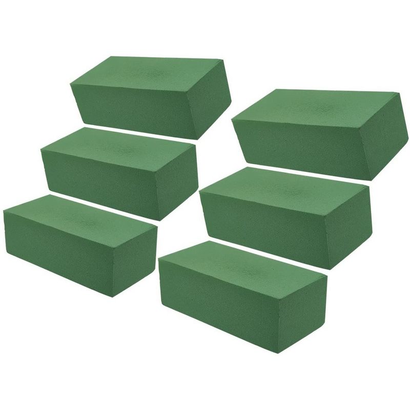 Juvale 6 Pack Floral Foam Blocks - Wet Foam Bricks for Florists, Crafts, Fresh Flower Arrangements (9 x 4 x 3 In, Green), 1 of 7