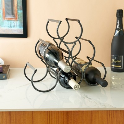 Black Cast Iron Vintage Style Wine Rack, Holds 6 Bottles