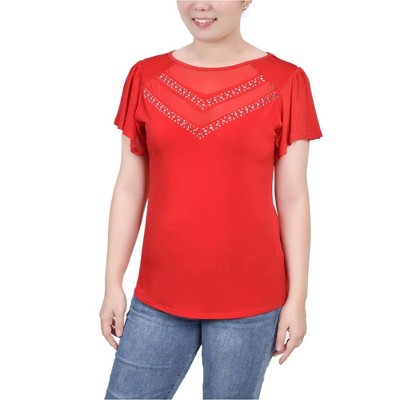 NY Collection Womens Mesh Pullover Blouse