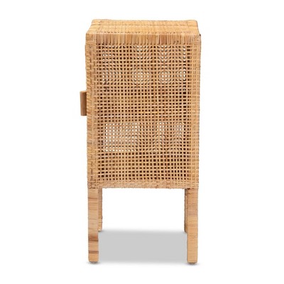 Natural Mahogany and Rattan Bohemian Night Table