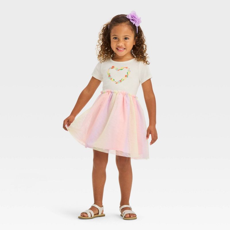 Toddler Girls' Heart Tulle Dress - Cat & Jack™ Cream, 1 of 5