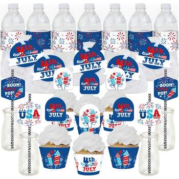 Big Dot of Happiness Firecracker 4th of July -  Party Favors and Cupcake Kit - Fabulous Favor Party Pack - 100 Pieces