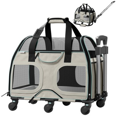 Katziela Airline Compliant Wheeled Pet Carrier With Removable Wheels and Telescopic Handle