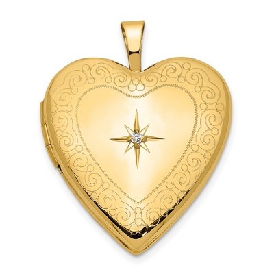 Black Bow Jewelry 20mm Textured Swirl and Diamond Heart Locket in 14k Yellow Gold