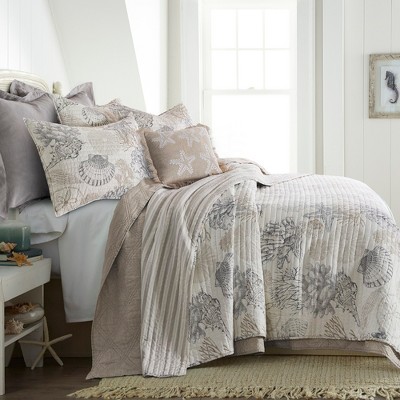 Caspian Sea Gray Cotton King Quilt Set with Shams
