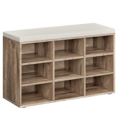 VASAGLE Shoe Bench with Cushion, Storage Bench with Padded Seat, Entryway Bench, Adjustable Shelves, 11.9 x30.9 x 18.9 Inches, Camel Brown