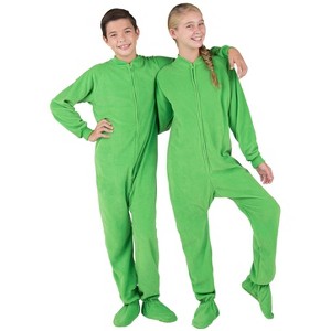 Footed Pajamas - Emerald Green Kids Fleece One Piece - 1 of 4