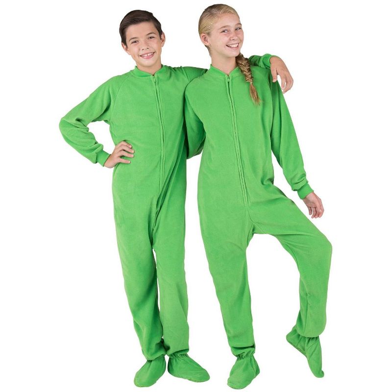 Footed Pajamas - Emerald Green Kids Fleece Onesie, 1 of 6