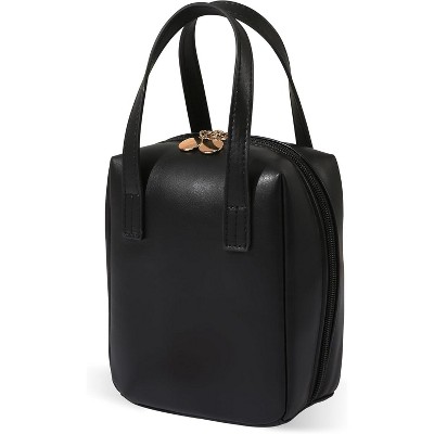 Fmeida Travel Makeup Bag Organizer Vegan Leather Cosmetic Case for Women, Waterproof Compact Design with Zipper Pockets (Black)