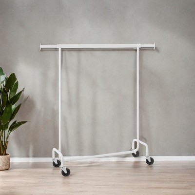 Extendable Hanging Rod Clothes Rack with Wheels Heavy-Duty Garment Rack Freestanding Clothes Rack for Hanging Clothes
