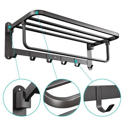 Dark Gray Steel Wall Mounted Towel Rack with Hooks