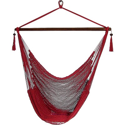 Sunnydaze Caribbean Style Extra Large Hanging Rope Hammock Chair Swing for Backyard and Patio - Red
