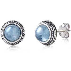 Birthstone Stud Earrings - 925 Sterling Silver with Real Crystal, Antiqued Boho Style - 1 of 4