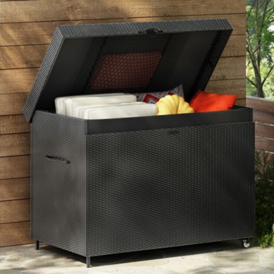 AZL1 Life Concept Utility Storage Bins 230 Gallon Wicker Deck Box Wheels Rattan Storage Bin for Patio Furniture Garden Tools, Black, 51.2"*31.7"*37.8"